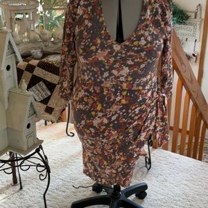 Collective Concepts Brown Bodycon Dress with Bishop Sleeves